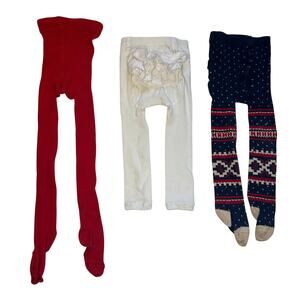 Hanna Andersson Tights Lot of 3: Red, White Ruffle, Navy Nordic Size 80/90